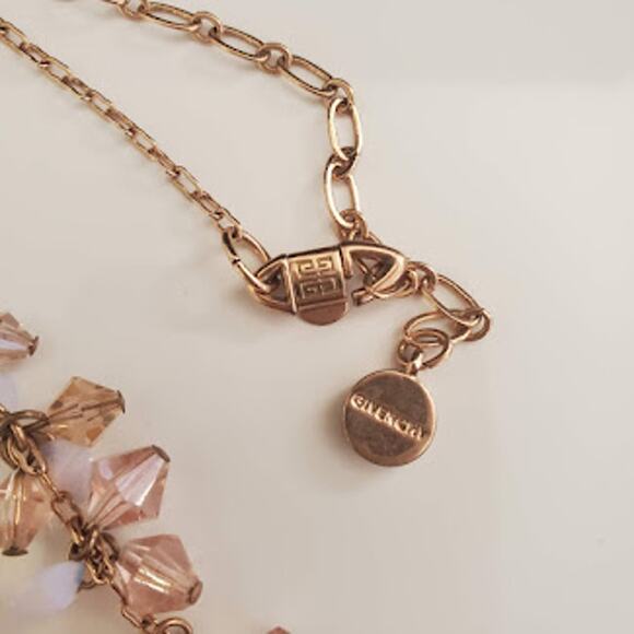 Givenchy Rose Gold Rhinestones &‎ Aurora Borealis Beaded Y-Drop Necklace - Picture 5 of 7